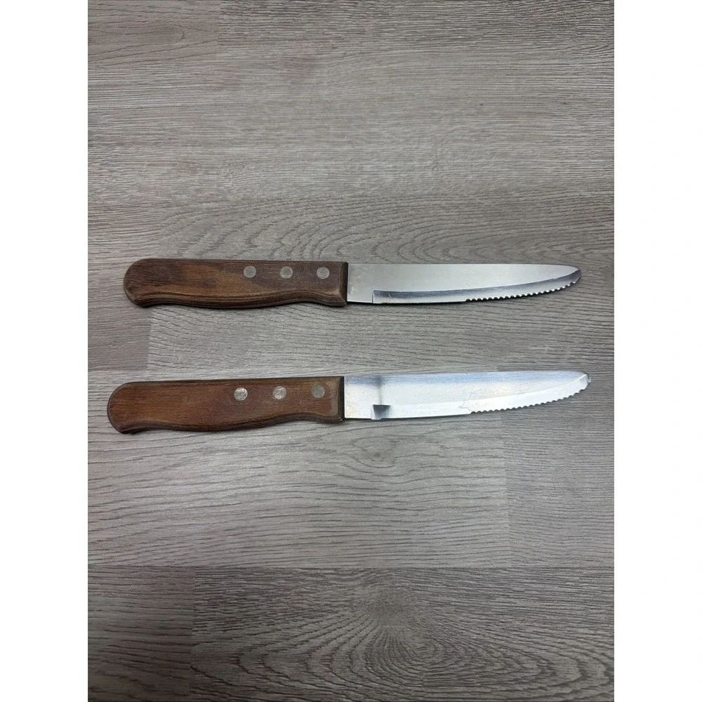 Pair Of Tramontina Stainless Steel Jumbo Steak Knifes Polywood Handles Brazil 5